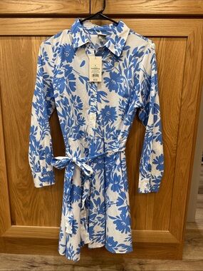 a new day Blue and White Floral Mini Shirt Dress